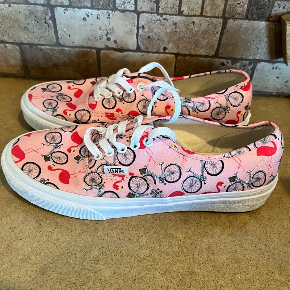 Vans Pink with Flamingo and bicycle pattern